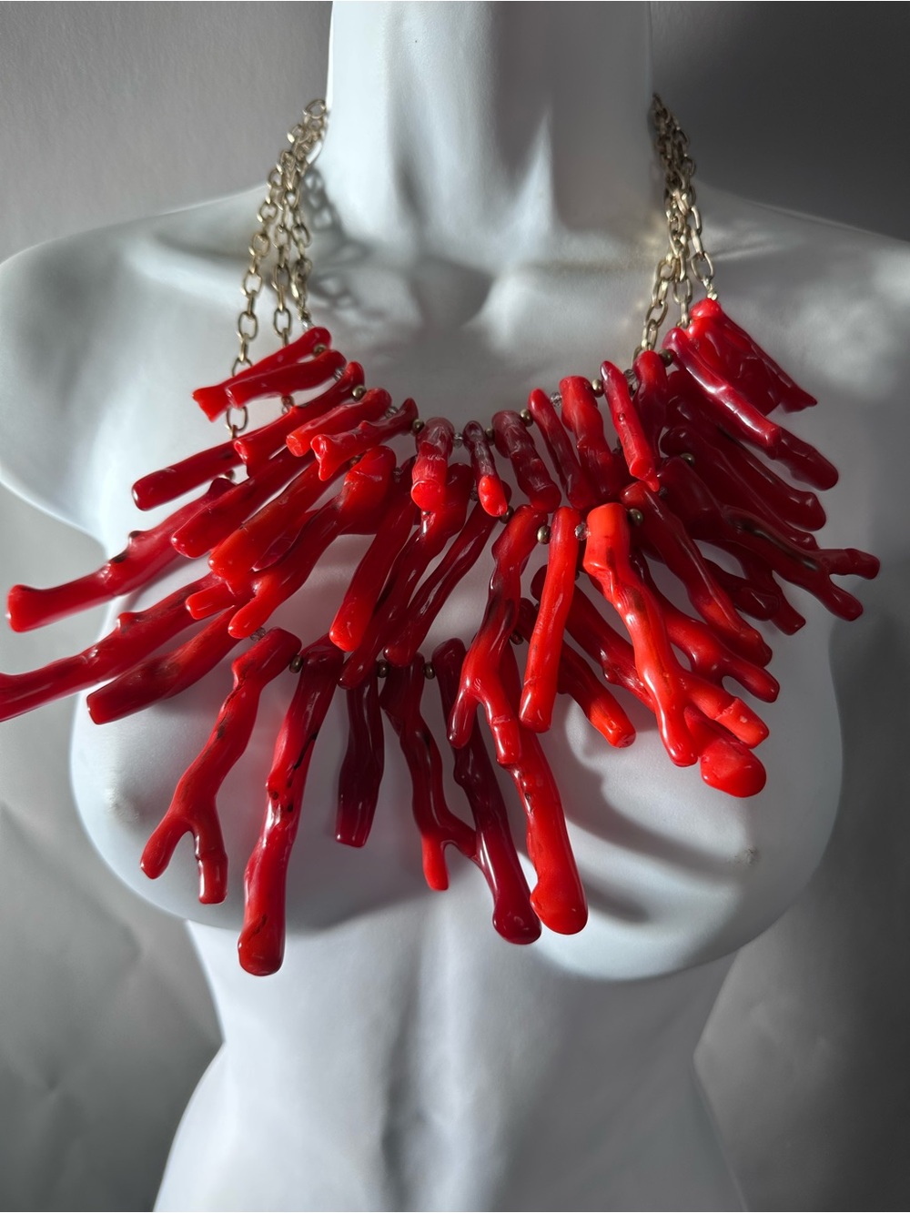 Vintage Chicos Statement Faux Red Coral Branch Necklace